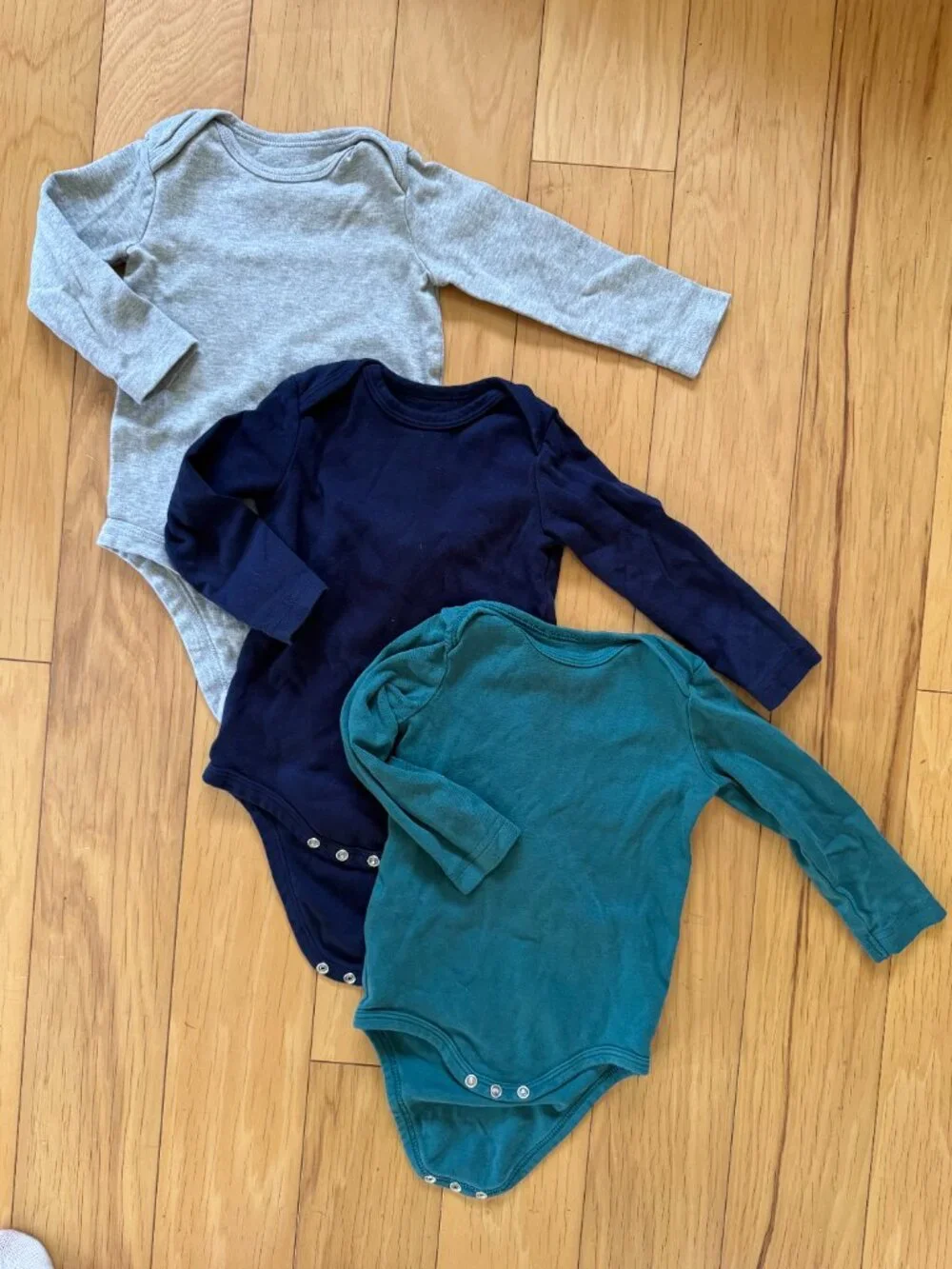 Primary 3-Pack Cotton Bodysuits | Gray, Navy & Green | Size 9–12 Months